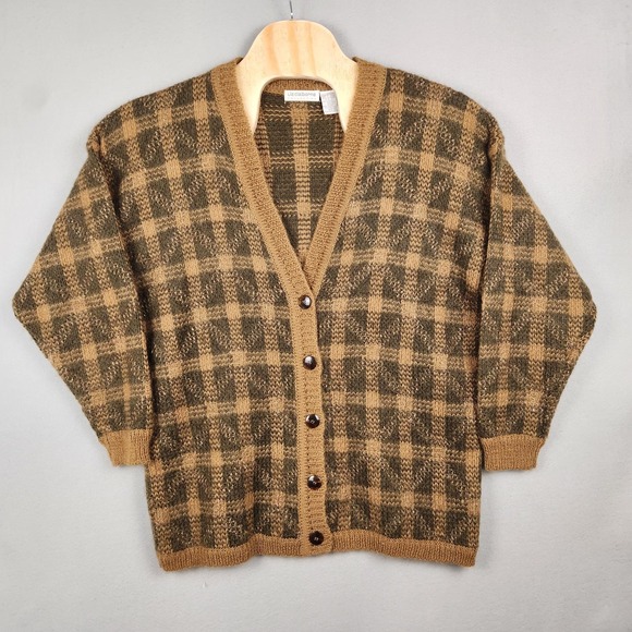 Liz Claiborne Sweaters - Vintage Liz Claiborne Collection Cardigan Womens Large Brown Green Mohair Plaid